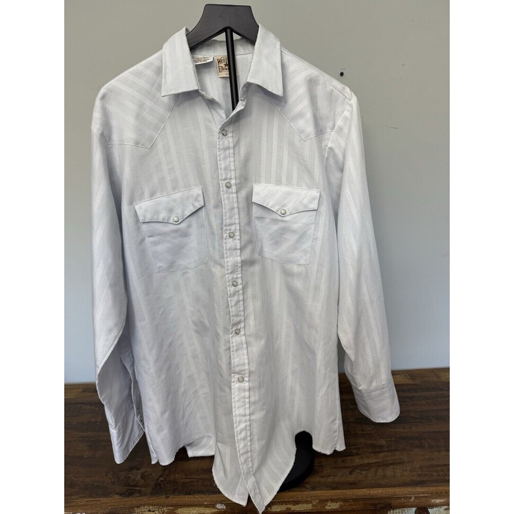 Western Frontier L Vintage Western Shirt Pearl Snap Front Long Sleeve Off White